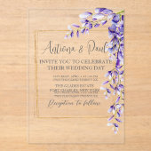 Waterverf Wisteria Blooms Wedding Acryl Uitnodigingen (Voorkant)