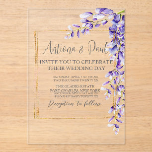 Waterverf Wisteria Blooms Wedding Acryl Uitnodigingen