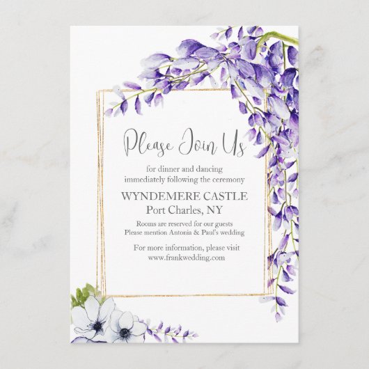 Waterverf Wisteria Blooms Wedding Informatiekaartje (Voorkant)