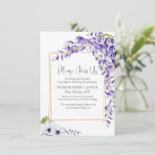 Waterverf Wisteria Blooms Wedding Informatiekaartje (Staand voorkant)