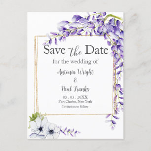 Waterverf Wisteria Blooms Wedding Save the Date Briefkaart