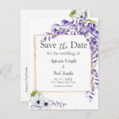 Waterverf Wisteria Blooms Wedding Save the Date Briefkaart (Voorkant / Achterkant)