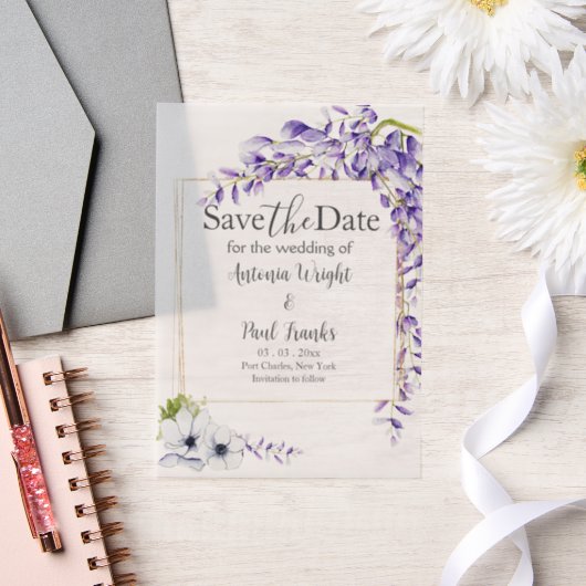 Waterverf Wisteria Blooms Wedding Save the Date Vellum Uitnodigingen (Huwelijk)