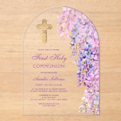 Waterverf Wisteria Boog Eerste Communie Acryl Uitnodigingen (Voorkant)