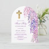 Waterverf Wisteria Boog Eerste Communie Kaart (Staand voorkant)
