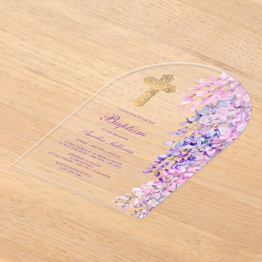 Waterverf Wisteria Boogdoop Acryl Uitnodigingen (Laagn)