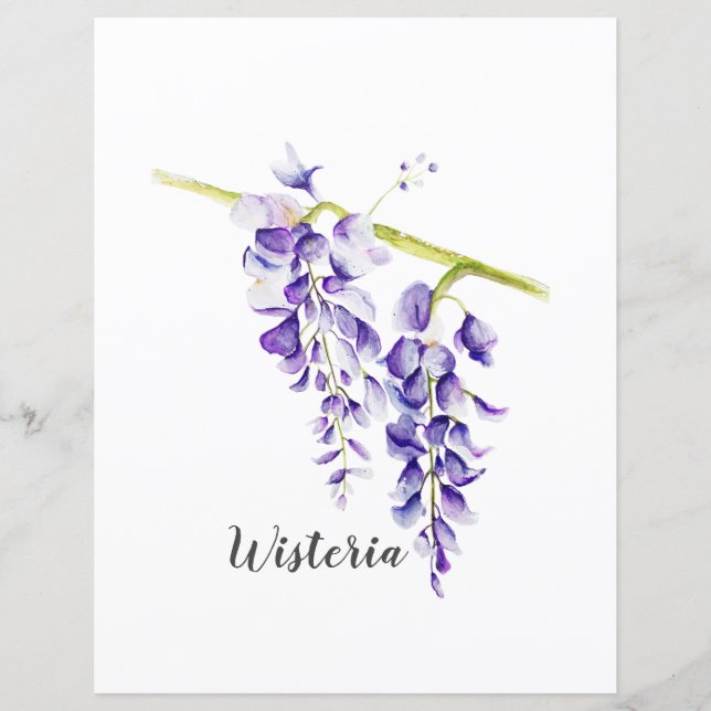Waterverf Wisteria Botanical Scrapbook Paper (Voorkant)