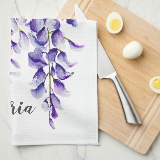 Waterverf Wisteria Botanisch Theedoek (Quarter Fold)