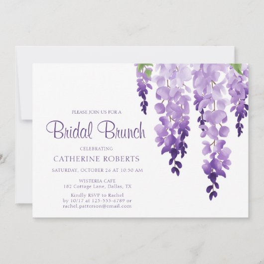 Waterverf Wisteria | Bridal Brunch Kaart (Voorkant)