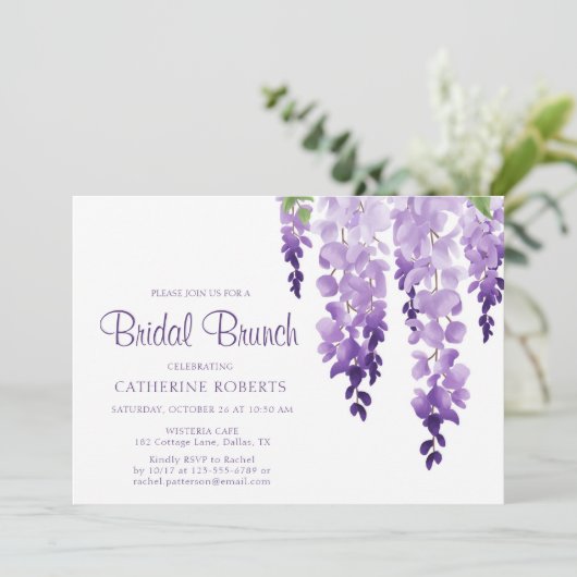 Waterverf Wisteria | Bridal Brunch Kaart (Staand voorkant)