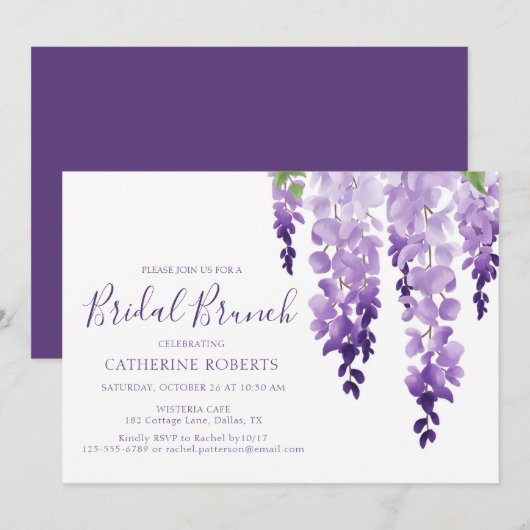 Waterverf Wisteria | Bridal Brunch Kaart (Voorkant / Achterkant)