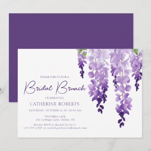 Waterverf Wisteria | Bridal Brunch Kaart (Voorkant / Achterkant)