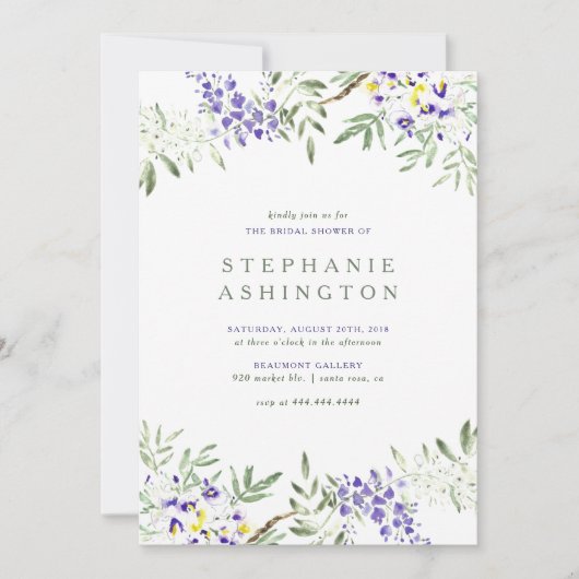 Waterverf Wisteria Bridal Shower Kaart (Voorkant)
