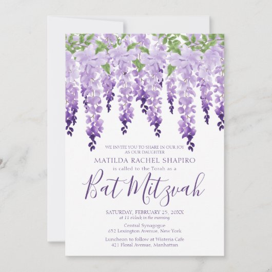 Waterverf Wisteria Corporate Logo | Bat Mitzvah Kaart (Voorkant)