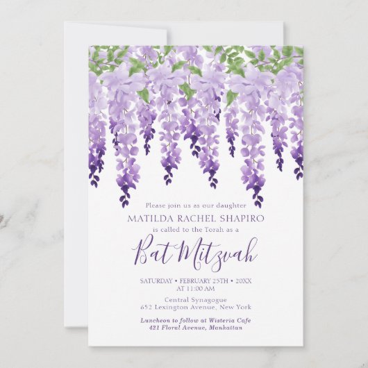 Waterverf Wisteria Corporate Logo Bat Mitzvah Kaart (Voorkant)