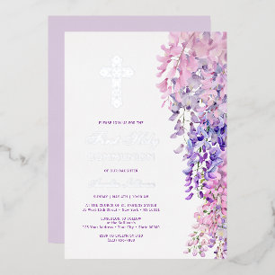 Waterverf Wisteria Eerste Communie Folie Uitnodiging