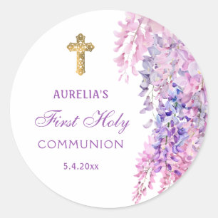 Waterverf Wisteria Eerste Communie Ronde Sticker