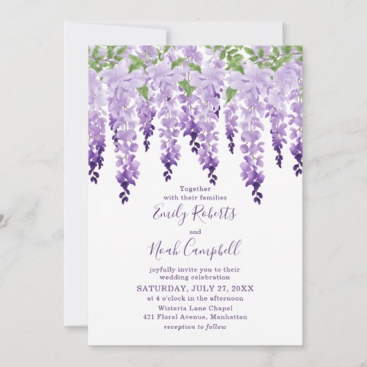 Waterverf Wisteria Elegant Floral Wedding Kaart (Voorkant)
