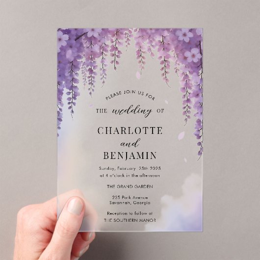 Waterverf Wisteria Floral Elegant Bruiloft Acryl Uitnodigingen (Insitu (Draagbaar))