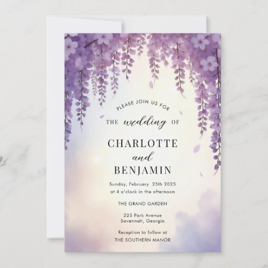 Waterverf Wisteria Floral Elegant Bruiloft Kaart (Voorkant)