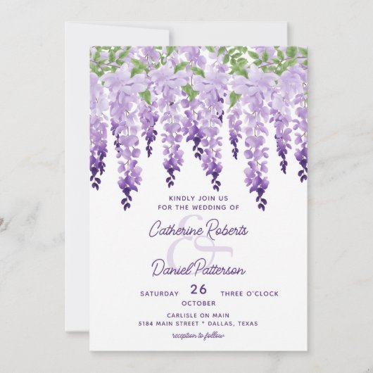 Waterverf Wisteria Floral Elegant Modern Wedding Kaart (Voorkant)