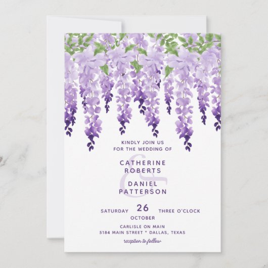 Waterverf Wisteria Floral Elegant Modern Wedding Kaart (Voorkant)