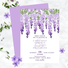 Waterverf Wisteria Floral Elegant Modern Wedding Kaart