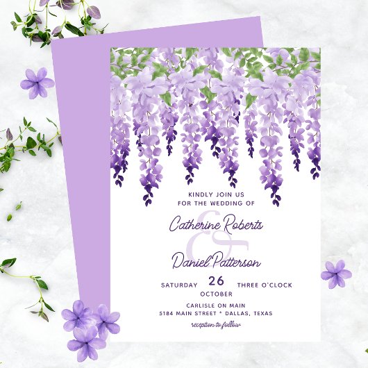 Waterverf Wisteria Floral Elegant Modern Wedding Kaart
