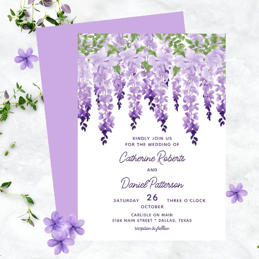Waterverf Wisteria Floral Elegant Modern Wedding Kaart