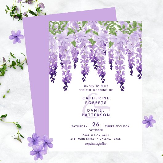 Waterverf Wisteria Floral Elegant Modern Wedding Kaart