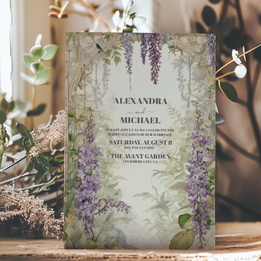 Waterverf Wisteria Floral Elegant Modern Wedding Kaart