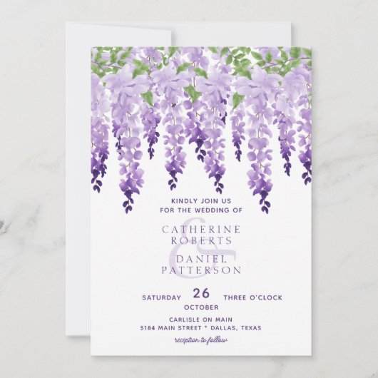 Waterverf Wisteria Floral Elegant Modern Wedding Kaart (Voorkant)