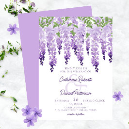 Waterverf Wisteria Floral Elegant Scipt Wedding Kaart