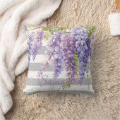 Waterverf wisteria floral grijs gestript kussen (Deken)