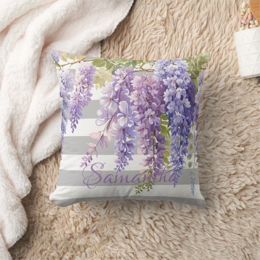 Waterverf wisteria floral grijs gestript kussen (Deken)