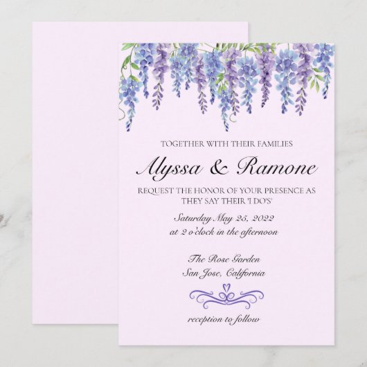 Waterverf Wisteria Floral Weddenschap Kaart (Voorkant / Achterkant)