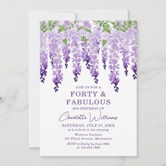 Waterverf Wisteria Forty & Fabulous Floral Chic Kaart (Voorkant)