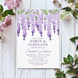 Waterverf Wisteria Forty & Fabulous Floral Chic Kaart<br><div class="desc">De waterverf Wisteria Forty & Fabulous Floral Chic is voorzien van sierlijke waterverf wisteria in zacht lavendel en paarse met groene bladeren op een witte achtergrond met uw 40e verjaardagsuitnodiging hieronder. Personaliseer door de tekst in de opgegeven tekstvakken te bewerken. Ontworpen voor u door ©2024 Evco Studio www.zazzle.com/store/evcostudio</div>