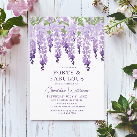 Waterverf Wisteria Forty & Fabulous Floral Chic Kaart