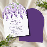 Waterverf Wisteria Forty & Fabulous Floral Chic Kaart<br><div class="desc">De waterverf Wisteria Forty & Fabulous Floral Chic is voorzien van sierlijke waterverf wisteria in zacht lavendel en paarse met groene bladeren op een witte achtergrond met uw 40e verjaardagsuitnodiging hieronder. Personaliseer door de tekst in de opgegeven tekstvakken te bewerken. Ontworpen voor u door ©2024 Evco Studio www.zazzle.com/store/evcostudio</div>