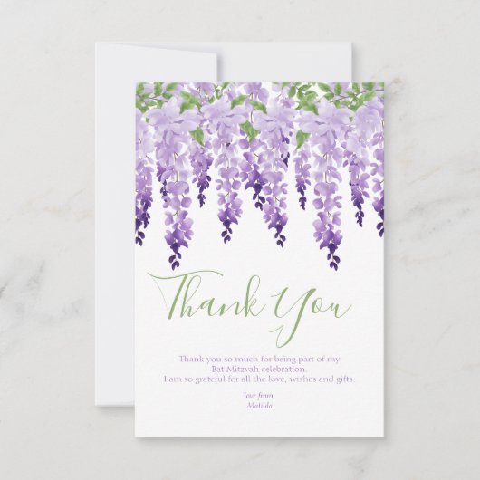 Waterverf Wisteria Foto | Bat Mitzvah Bedankkaart (Voorkant)