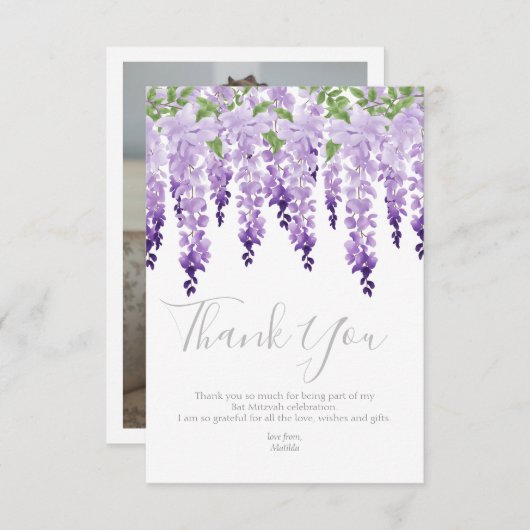 Waterverf Wisteria Foto | Bat Mitzvah Bedankkaart (Voorkant / Achterkant)