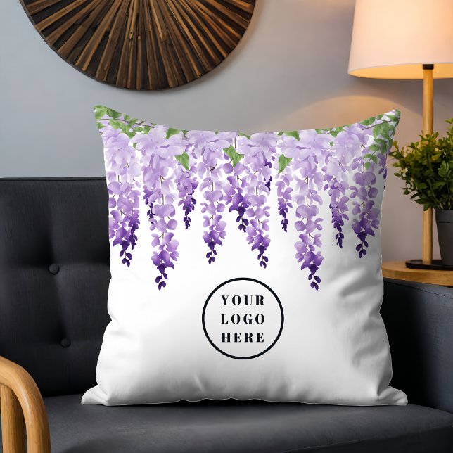 Waterverf Wisteria gepersonaliseerd Uw Logo toevoe Kussen (Creator heeft geüpload)