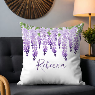 Waterverf Wisteria gepersonaliseerde naam Kussen