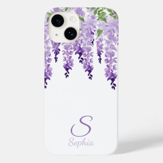 Waterverf Wisteria Gepersonaliseerde Naam Monogram Case-Mate iPhone Case (Achterkant)