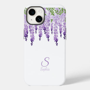 Waterverf Wisteria Gepersonaliseerde Naam Monogram iPhone 14 Hoesje