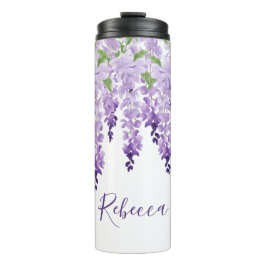 Waterverf Wisteria gepersonaliseerde naam Thermosbeker