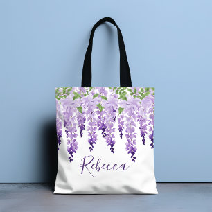 Waterverf Wisteria gepersonaliseerde naam Tote Bag