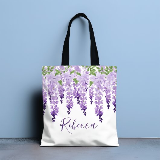 Waterverf Wisteria gepersonaliseerde naam Tote Bag