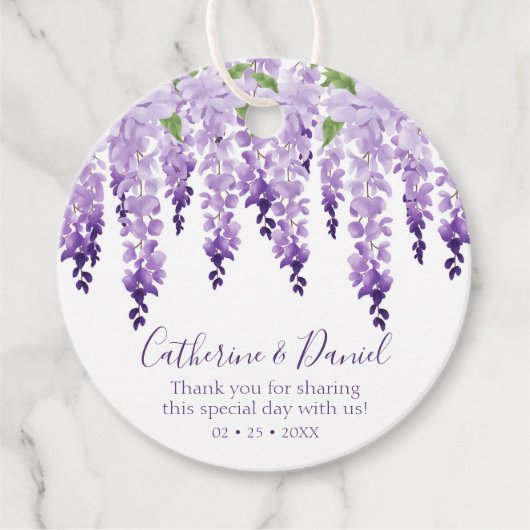 Waterverf Wisteria Hartelijk dank | Weddenschap Bedankjes Labels (Voorkant)